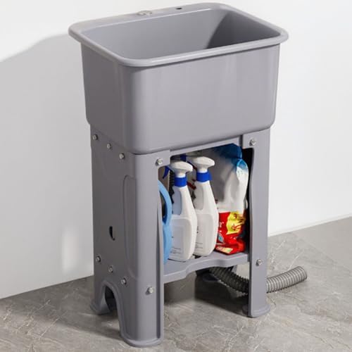 Multipurpose Utility Sink with Storage Shelf Large Capacity Mop Service Basin Durable Plastic Laundry Tub Pet Washing Station HeavyDuty Slop Sink for Home and Commercial Use