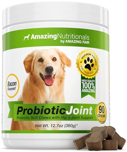 Amazing Probiotics for Dogs Eliminates Diarrhea and Gas with Hip Joint Pain Relief, 90 Bacon Soft Chews