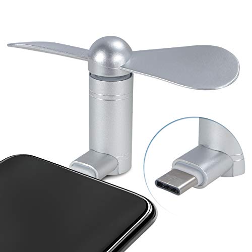TOPUSER Cell Phone Fan, Portable Aluminum Alloy Shell Mobile Phone Fan Cooling Fan Air Conditioner Cooler, Mini Fan for Android Cell Phone, Compatible for Type C Port Phone Fan (Type C, Silver)