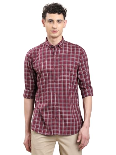 Chemise décontractée homme Bordeaux à carreaux en pur coton Turtle à manches longues