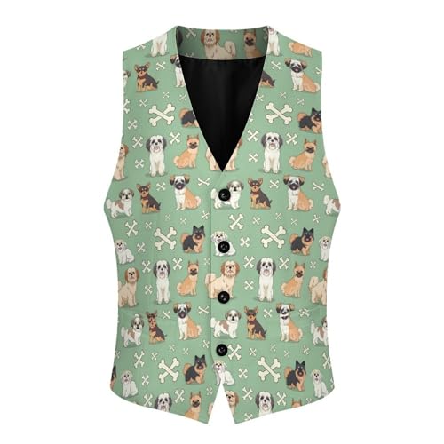 Cute Puppy Men's Suit Vest Waistcoat Vests Formal Dress with 2 Pockets for Business Casual Tuxedo3