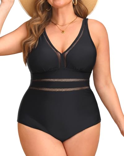 Daci Women Plus Size One Piece Swimsuits Sexy Hollow Out Bathing Suit V Neck Swimwear