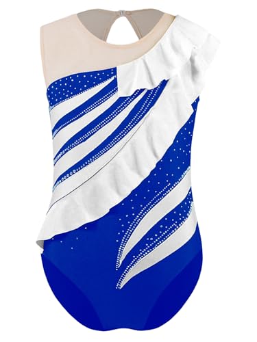 MSemis Leotardos Gimnásticos Niñas de sin Mangas Maillot de Gimnasia Rítmica con Diamantes Coloridos y Volantes Disfraz de Bailarina Azul 5-6 años