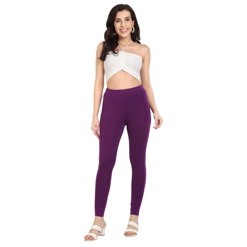 Image of ONE SKY Women Full Length Leggings | Cotton Modal Spandex Blend | High Waist Stretchable & Bio-Washed Fabric | Colour-Lock Technology | Comfortable Leggings for Women