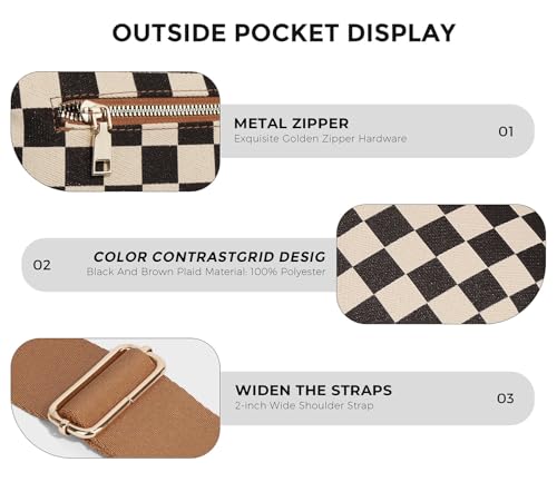 Image of 2 Pcs Checkered Crossbody Bags for Women Bum Bag Checkered Cross Body Sling Backpack Hobo Satchels Shoulder Wallet Purses