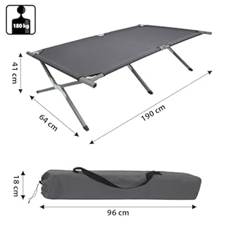 BB Sport Brandina Campeggio Letto Pieghevole 190 x 64 x 41 cm Stabile 180 kg Militare Viaggio Portatile Resistente Tubolare Acciaio 600D Tessuto Oxford Borsa da Trasporto Letto, Colore:grigio