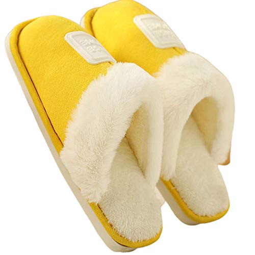 Pantoufles d'hiver fausse fourrure de haute qualité, chausson jaune à nœud chic