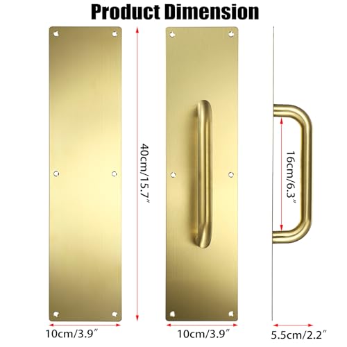 Sumnacon 1 Set 16" Stainess Steel Door Handle Pull & Push Plate - Heavy Duty Gold Gate Handle Bar for Home/Office/Warehouse/Public,Suitable of Wooden/Composite Door with Screws,Brushed by Sumnacon - Image 3