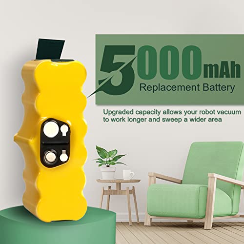 Image of 5.0Ah 14.4V Ni-Mh Battery Compatible with iRobot Roomba Replacement Battery for Roomba Battery Replacement 960 675 690 980 770 Battery for iRobot Roomba Battery Replacement 500 700 800 900 600 Series