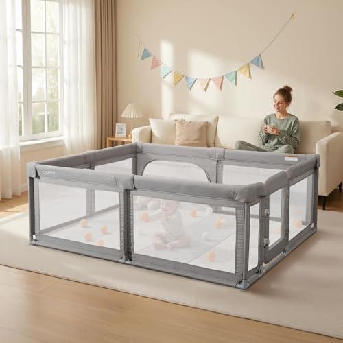 Image of Baby Playpen,Extra Large Playpen for Babies and Toddlers, Sturdy Play Pen Play Yard with Safety Gate,79 inchx59 inchBaby Play Pen(Cationic Light Grey)
