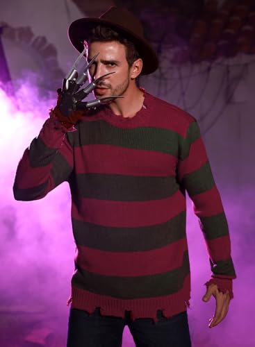 Arvilhill Men's Halloween Freddy Sweater Nightmare Costume Knitted Striped Pullover No Claws (S-3XL)3