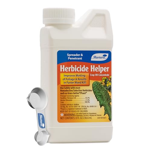 Monterey Herbicide Helper Crop Oil Concentrate Bundled with Measuring Spoon Spreader & Penetrant for Faster Weed Kill Improves Wetting of Foliage 8 oz