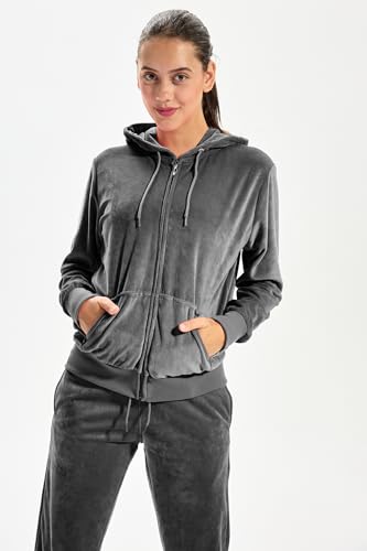 Image of TanBridge 2 Piece Outfits Women's Velour Sweatsuits Long Sleeve Zip Up Hoodie Sweatpants Tracksuits for Women