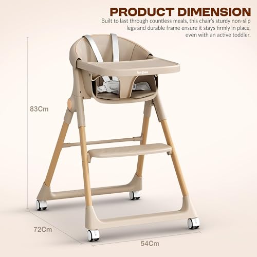 Image of Baybee 3-in-1 Premium Convertible High Chair for Kids, Babies & Toddlers | Foldable Baby Feeding Chair with 5-Point Safety Harness, Adjustable & Removable Tray, Easy-to-Clean Design | Portable Dining Chair (Beige)