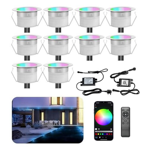 INDARUN RGBW WiFi Led Decking Lights Waterproof IP67 Ø31MM 12V - Led Plinth Light Kits for Terrace/Patio/Path/Wall/Garden/Indoor Outdoor Decor, 10 Packs
