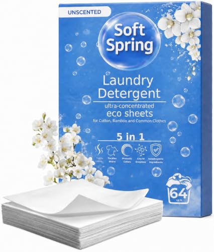 Unscented Laundry Detergent Sheets with Liquid Enzymes (64 Loads)