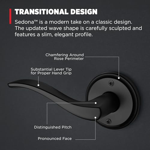 Image of Kwikset Sedona Dummy Door Handle, Single Sided Lever for Closets, French Double Doors, and Pantry, Matte Black Non-Turning Left Handed Interior Push /Pull Lever, with Microban Protection