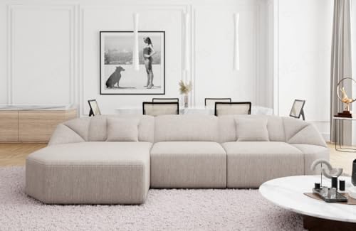 Ecksofa Cabrera L Form kurz Stoffsofa Sofa Webstoff Designersofa Strukturstoff (Beige, Ottomane Links) Ecksofa Cabrera L Form kurz Stoffsofa Sofa Webstoff Designersofa Strukturstoff (Beige, Ottomane Links)