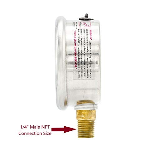 Pic Gauge S201L-254G 0-200 Psi Pressure Gauge, 2 1/2" Dial, 1/4" Male Npt Connection, Bottom Mount, Single Scale, Glycerin Filled, Stainless Steel Case/Bezel, Brass Internals & Plastic Lens #TOP2