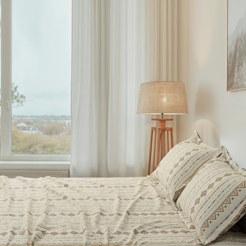 Image of Cortina Cloud Cotton King Size Bedsheet with 2 Pillow Covers | Super Soft, Breathable & Skin-Friendly Bedsheet for Double Bed King Size with Boho Design | 270x250 cm (Off White, King)