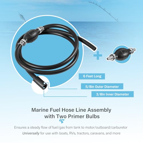 Image of Upgrade 3 /8in Universal Marine Fuel Hose Line Assembly with Primer Bulbs Fit for Marine Outboard Boat Motor RVs Tractors and Caravans, Flexible Rubber, Good Suction, Prevent Leakage (6 ft)