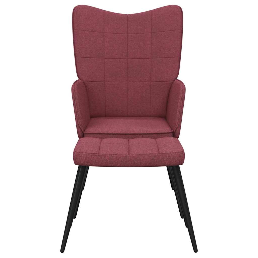 Sillón de relax con taburete, tejido rojo vino, 61 x 70 x 96,5 cm, moderno, cómodo asiento acolchado con patas de madera, para salón, dormitorio, oficina