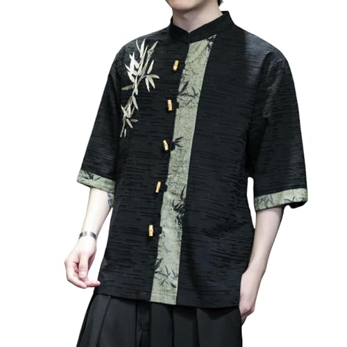 Chemise col montant brodé jacquard en coton et lin : l'élégance du style chinois