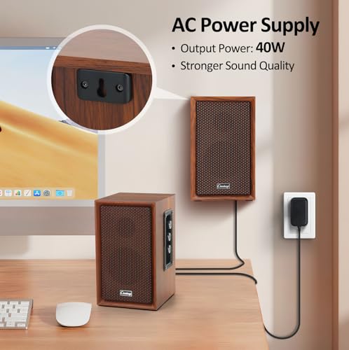 40W Bluetooth Bookshelf Speakers,Computer Speakers,2.0 AC Powered Wooden PC Speakers with Strong Bass,7.28" X 2 AC Powered USB Input Speakers with DSP,Wooden Speaker for Laptop (C5201-US) - Image 4