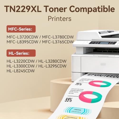Image of Compatible TN229XL TN229 Toner Cartridges 4 Pack High Yield TN 229XL Replacement for Brother MFC-L3720CDW MFC-L3780CDW HL-L3280CDW HL-L3220CDW HL-L3300CDW Printer, BK /C /M /Y