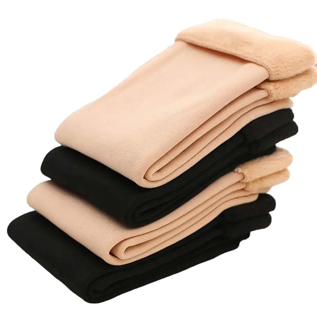 Velvet Ankle Length Socks for Women Black & Beige Color with Thumb, Winter Snow Fleece Soft Fur Velvet Snow Thermal Socks Pack of 4 Pair-image-39