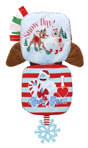 Image of Plush Christmas Baby Book with Crinkle, Teether and Travel Strap, 6 Pages, 6 inches, Rudolph, The Red Nosed Reindeer, Brown