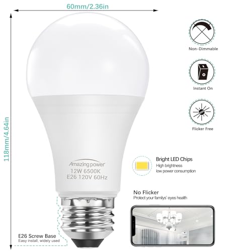 100W Equivalent E26 LED Bulbs, Daylight White Non-Dimmable Medium Screw Base Light Bulbs 6500K, 4-Pack
