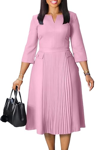 Image of Wear to Work Midi Dress for Women Business Casual A-line Dress Elegance Church Outfits