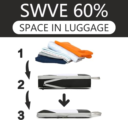 Image of House of Quirk Polyester Compression Packing Cubes for Travel, 4 Set Organizers, Compressible Essentials (Black)