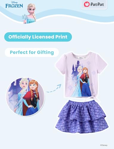 Image of Disney Frozen Elsa Stitch Minnie Princess Toddler Girls' T-Shirt & Double Ruffle Skirt 2 Piece Outfit Summer Clothes Set 2-9Y