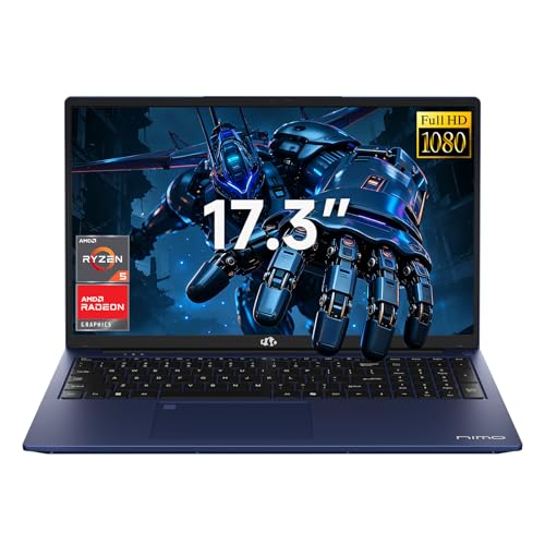 NIMO 17.3' AMD Gaming Laptop, Ryzen 5 6600H (Beat i7-1165G7), 16GB DDR5 1TB SSD, Radeon 660M Graphics, Backlit Keyboard, Fingerprint Reader& Privacy Webcam for Secure Business Office, 2-Year Warranty