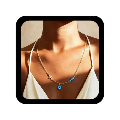 Cybche Punk Evil Eye Necklaces Turkish Blue Necklace Gold Cross Choker Necklaces Religious Cross Necklace Crucifix Pendant Jewellery For Women