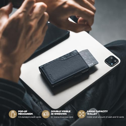 Image of VULKIT Card Holder Wallet with Double ID Windows RFID Blocking Pop Up Wallet Minimalist Design for 12 Cards