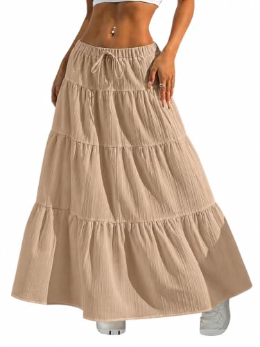 Image of Jawdrobe Women's Georgette Ruffle Hem Long Flared Skirt Lightweight Soft Fabric| High-Waisted Ruffled Maxi Plain and Pleated Skirt