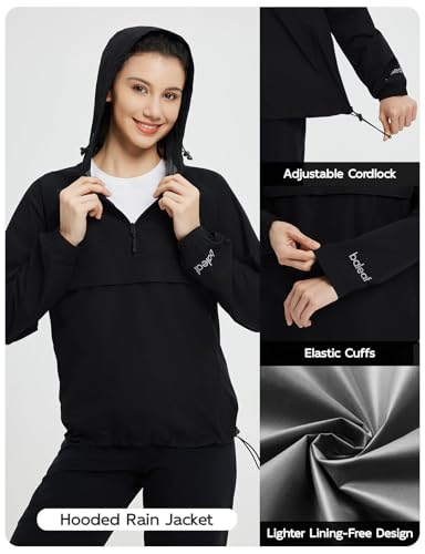 baleaf Women's Rain Jacket 1/4 Packable Lightweight Windbreaker Water-Resistant Pullover Jackets with Hood Hiking Travel4