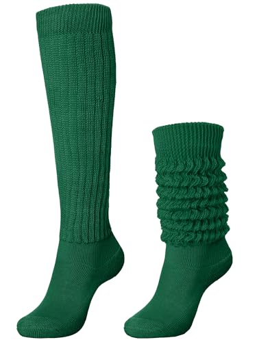Glitopper Slouch Slouchy Socks Pack Knee High Scrunch 80s 90s Stacked Boot Socks(9-11 Dark Green)