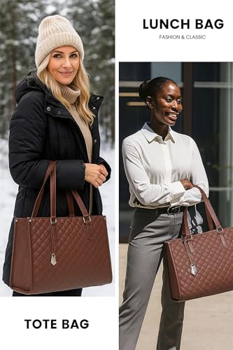Bolsa de almuerzo 2 en 1 para mujer, combo de bolsas de almuerzo 2 en 1, bolso para laptop de 15.6 pulgadas con compartimento aislado a prueba de fugas, elegante bolsa de trabajo y viaje para oficina - imagen 2