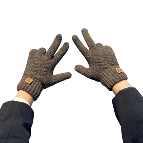 Guantes de punto unisex caqui oscuro con terciopelo y pantalla táctil 2
