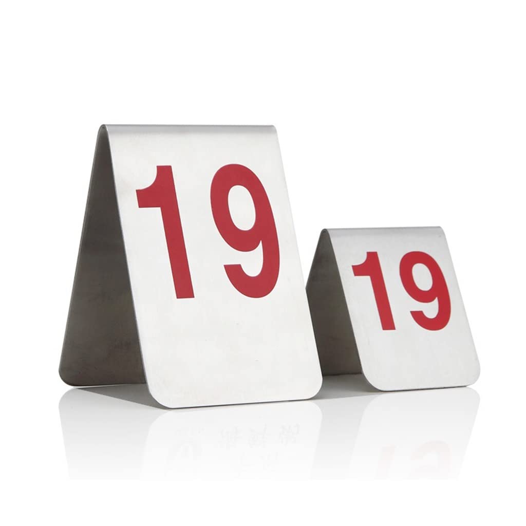 5 placas de metal de acero inoxidable para mesa de comedor de pie, de doble cara, para restaurante, cafetería, bar, marcador de mesa, tarjeta de asiento reservado, números del 1 al 5 (6 x 7,5 cm)