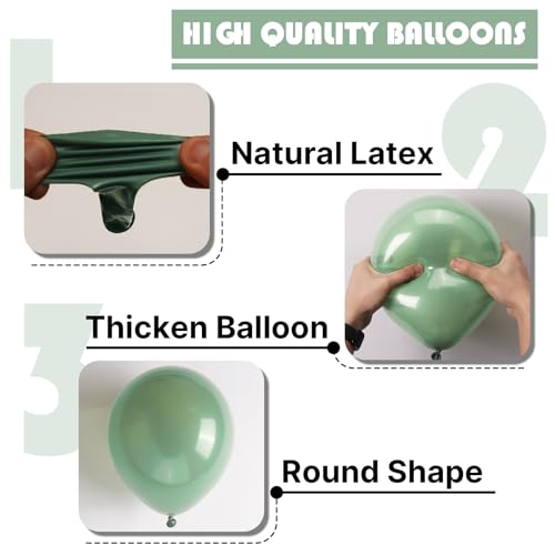 PartyWoo Sage Green Balloons 50 pcs 12 Inch Matte Dusty Olive Boho Green Eucalyptus Latex Helium Balloons for Wedding Baby Shower Gender Reveal Birthday Graduation Safari Party Decorations Green-F03 by PartyWoo - Image 7