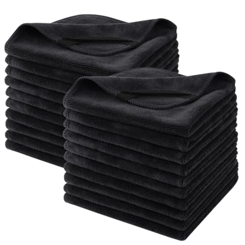 SINLAND Microfiber Facial Cloths Fast Drying Washcloth 12inch x 12inch Black 20 Pack