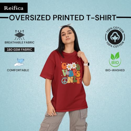 Image of Reifica 100% Pure Cotton Printed Half Sleeve Oversized Tshirts for Women Combo Pack of 2