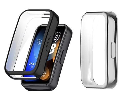 STAY GOLD�zHuawei Band 10/9/8�ی�P�[�X �t�@�[�E�F�C�o���h10/9/8�Ή� �ی�J�o�[ �\�t�gTPU�f�� �S�ʕی�J�o�[ �ϏՌ��� ���h�~ ���G��h�~ �w��h�~ �������� �戵�ȒP (�u���b�N/�V���o�[)