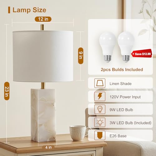 23" Alabaster Table Lamp Set of 2 with Night Light for Living Room - Image 2