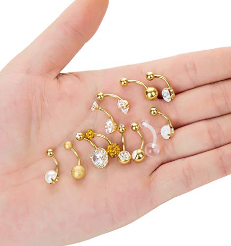 12Pcs Belly Button Rings for Women Surgical Steel Curved Navel Barbell Rings Body Piercing Jewelry 6